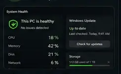 CAMIDAX System Health showing performance and Windows Update